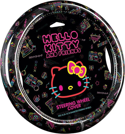 Hello Kitty Steering Wheel Cover, Official Sanrio Car Steering Wheel Cover with Universal Size 14.5-15, Cute Black Hello Kitty Car Accessories for Women (Hello Kitty Kawaii Arcade)