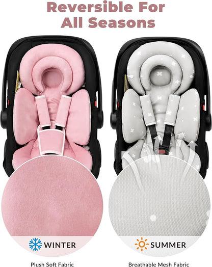Tinlyfinly Infant Car Seat Insert with Extra Cushion for Preemie to Toddler, Reversible Newborn Carseat Insert for Baby Head Body Support, Fits for Stroller, Baby Swing, Bouncer (Pink)