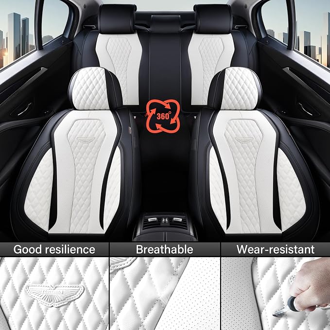 Coverado Seat Covers, Car Seat Covers Full Set, White Car Seat Cover, Auto Seat Covers Front Seats Rear Seat Cover, Luxury Car Seat Cushion,Leather Seat Cover Seat Protector Universal Fit Most Cars