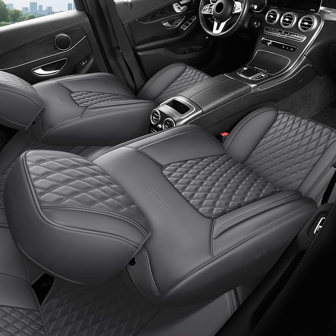 Front Car Seat Covers Set of 2,Universal Precision Fit Contoured High-Density Nappa Leather Waterproof Automotive Seat Covers Automotive Seat Covers & Accessories,Style1 Gray
