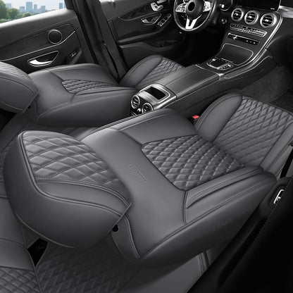 Front Car Seat Covers Set of 2,Universal Precision Fit Contoured High-Density Nappa Leather Waterproof Automotive Seat Covers Automotive Seat Covers & Accessories,Style1 Gray