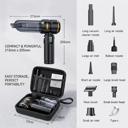 Handheld Car Vacuum Cleaner, 17000Pa High Power Cordless Vacuum Cleaner, 4-in-1 Portable Mini Air Duster, with LED Light and Multi-Nozzles, Vacuum for Car, Home, Office, Pet Hair