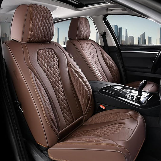 Coverado Seat Covers Front Seats, Coffee Car Seat Covers 2 Pack, Driver Seat Cover, Luxury Automotive Seat Covers, Car Seat Cushion, Front Car Seat Covers Leather Seat Protector Fit for Most Cars