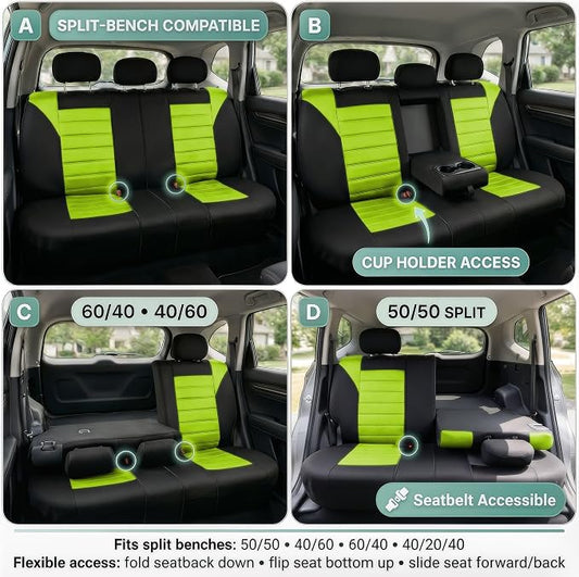 FH Group Automotive Car Seat Covers Rear Set Premium 3D Air Mesh Seat Covers, Airbag Compatible and Split Bench Cover Universal Fit Interior Accessories for Cars Trucks and SUVs - Green