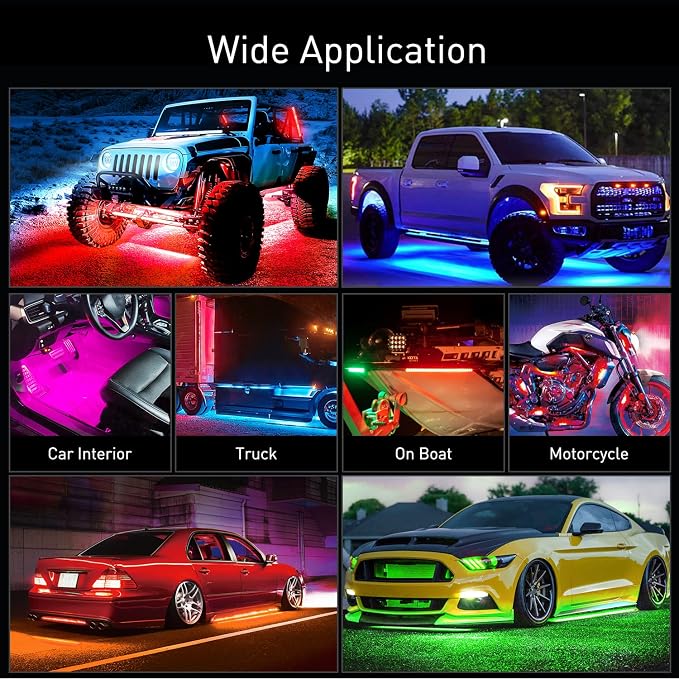Nilight 6Pcs Car Underglow Neon Accent Strip Lights 300 LEDs RGB Multi Color DIY Sound Active Function Music Mode with APP Control and Remote for Van SUV Truck