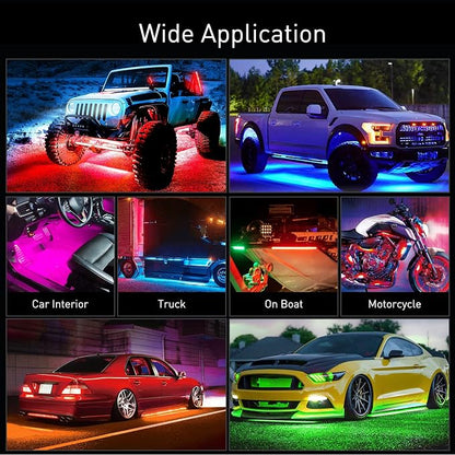 Nilight 6Pcs Car Underglow Neon Accent Strip Lights 300 LEDs RGB Multi Color DIY Sound Active Function Music Mode with APP Control and Remote for Van SUV Truck