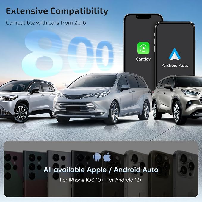 ByteWave Wireless Android Auto & CarPlay Adapter 2-in-1 Converts Wired to Wireless 2025 Upgraded, Plug-and-Play Dongle with Low Latency, Connect for iOS10+/Android 11+ Cars