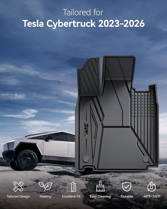 3W Floor Mats Set for Tesla Cybertruck 2023 2024 2025 2026, All Weather Protection Waterproof Frunk & Rear Cargo Liners, Gear Locker Mats Custom TPE Cargo Trunk Accessories Mats for Tesla, Black