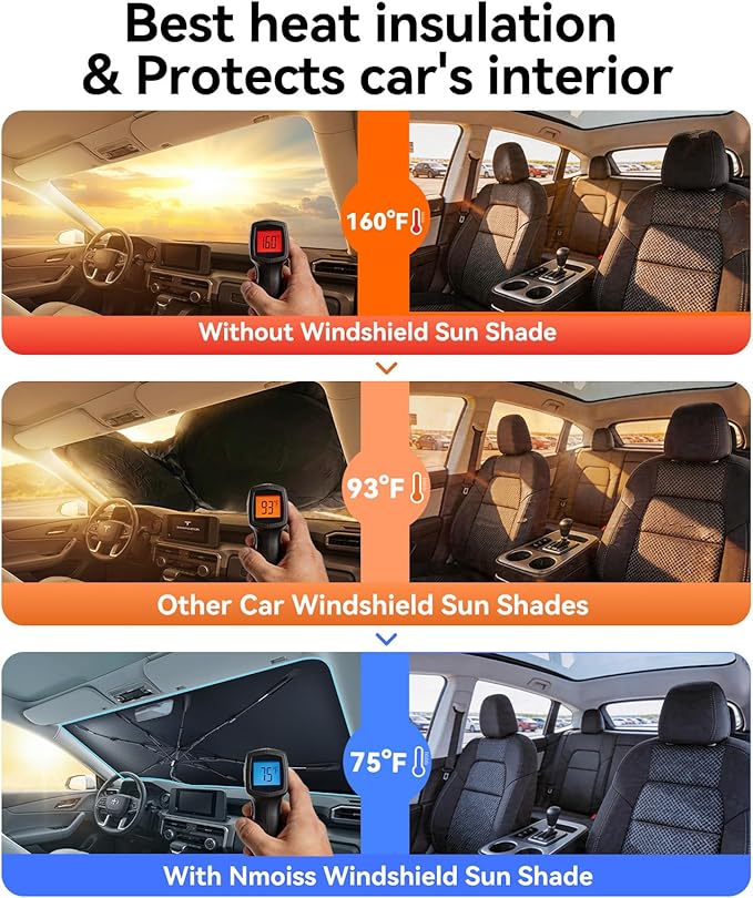 Nmoiss [Vinyl Coating Heat Shield] Windshield Sun Shade Umbrella Compatible with Toyota Tacoma Pickup Truck, Protect Car Interior from Sun Rays & Heat Damage Keep Cool, Tacoma Accessories
