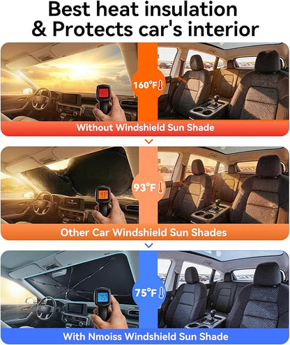 Nmoiss [Vinyl Coating Heat Shield] Windshield Sun Shade Umbrella Compatible with Toyota Tacoma Pickup Truck, Protect Car Interior from Sun Rays & Heat Damage Keep Cool, Tacoma Accessories