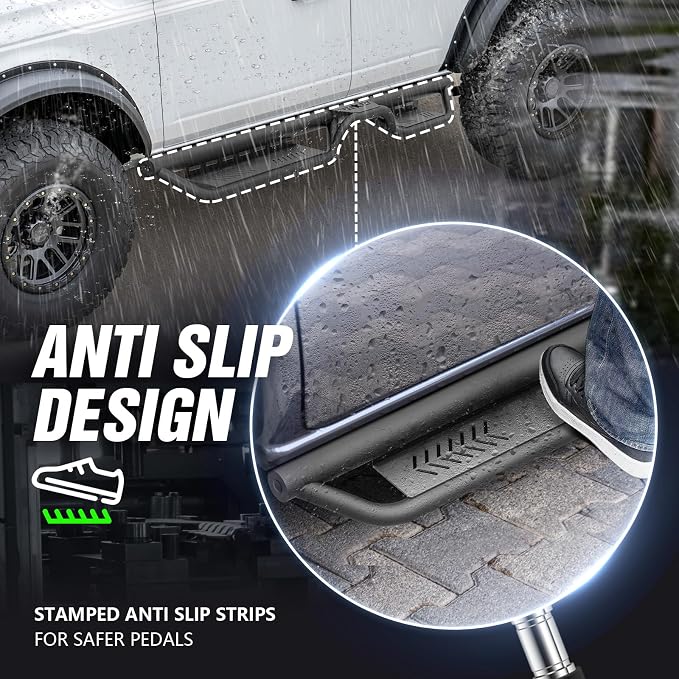 Running Boards Compatible with 2021-2026 Ford Bronco 4 Doors (Not for Sport Model), Heavy-Duty Steel Nerf Bars Two Stairs Design Side Steps Bolt-on Step Plates Rock Sliders Rail