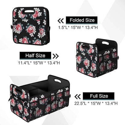 Femuar Car Trunk Organizer,Car Storage Organizer with 72L Large Capacity Waterproof Collapsible and 11 Pockets,Trunk Organizer for Car Suv/Jeep/Sedan, Large Size, Flower