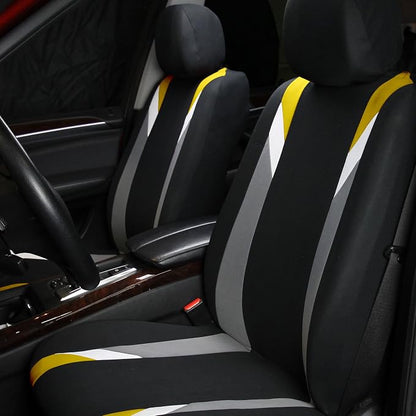 FH Group Premium Modernistic Flat Cloth Car Seat Covers – Universal Fit, Washable Seat Covers for SUV Sedan Van, Yellow, Full Set