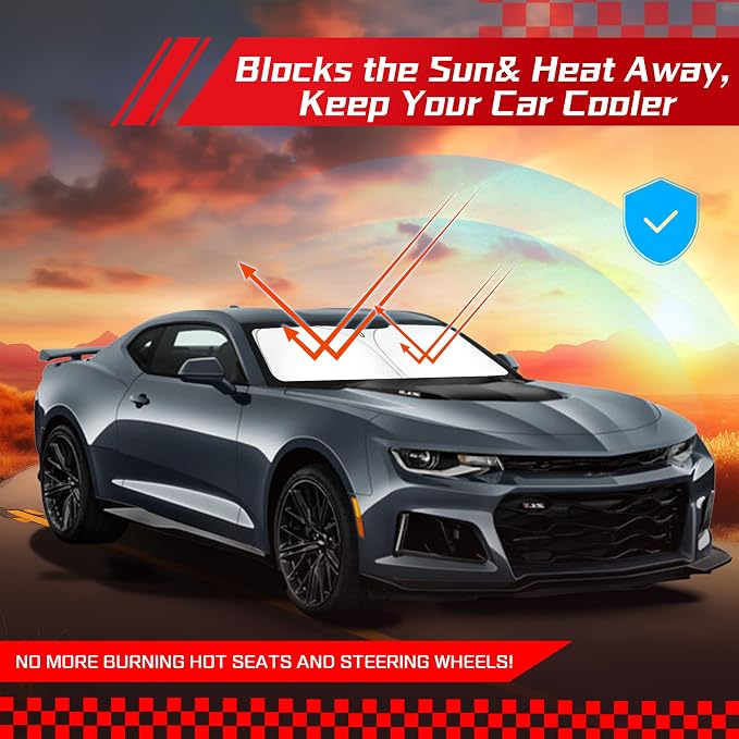 ARISMOTOR Windshield Sun Shade for Ch-evrolet Chevy Camaro 2016-2024, Custom Fit Foldable Front Window Sunshade Sun Visor Protector, Block UV Rays Keep Your Car Cooler