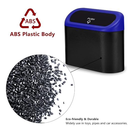 Ginsco Mini Car Trash Can with Lid, Small Car Garbage Can, Cute Leakproof ABS Car Trash Bin, Car Accessories for Interior, Garbage Bin for Car, Home, Office with 60pcs Trash Bags