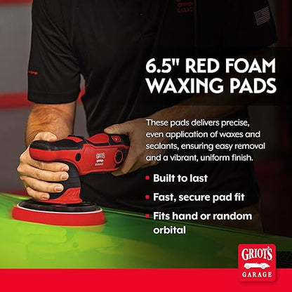Griot's Garage 6.5” Red Foam Waxing Pads for Car Detailing, Polishing and Buffing Pads for Use with Waxes and Sealants, 10624, Set of 2