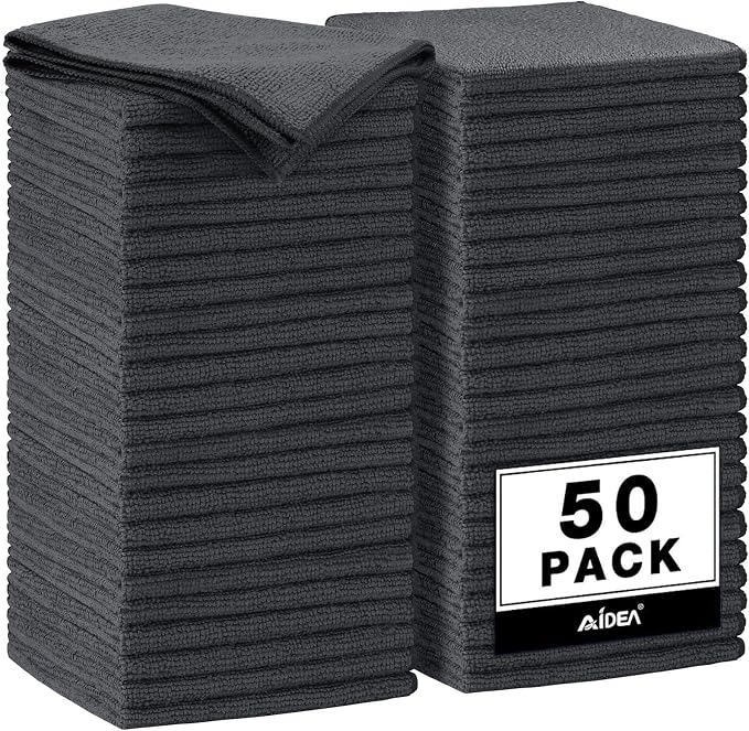 AIDEA Microfiber Cleaning Cloth Grey 50PK, Microfiber Towels for Cars, Premium Car Cloths, Dusting Cloth Lint Free Cleaning Rags for SUVs, House, Kitchen, Window, Workshops,11.5×11.5"