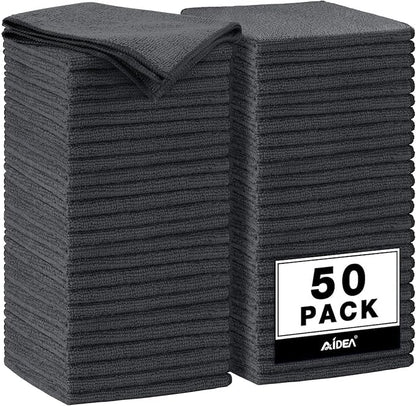 AIDEA Microfiber Cleaning Cloth Grey 50PK, Microfiber Towels for Cars, Premium Car Cloths, Dusting Cloth Lint Free Cleaning Rags for SUVs, House, Kitchen, Window, Workshops,11.5×11.5"