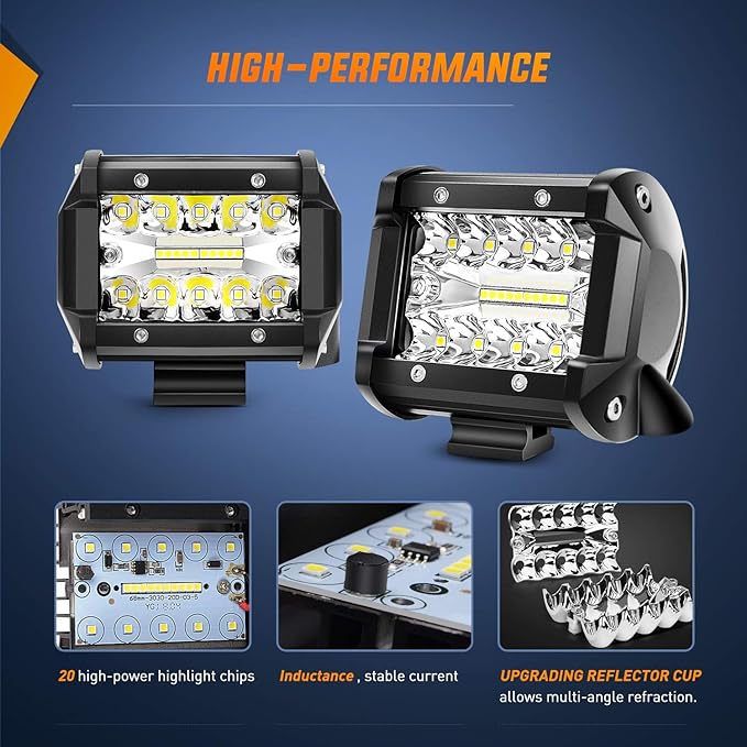 Nilight 4Pcs LED Pods 4Inch 60W Triple Row Flood Spot Combo 6000LM Light Bar Driving Fog Lights Off Road Lighting for Trucks Pickup Golf Cart SUV ATV UTV 4x4 Van Camper Boat