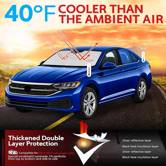 KAYZT Windshield Sun Shade for 2019-2025 2026 Volkswagen VW Jetta Foldable Sunshade Front Window Custom Fit Car Accessories