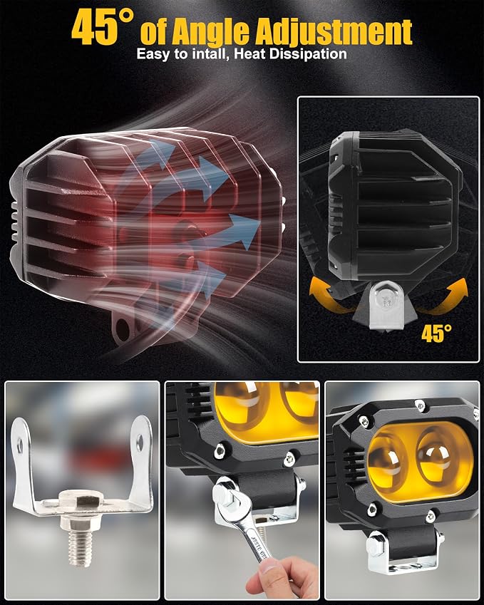 4 Inch LED Pod Lights, 48W Square Offroad Driving Lights Super Bright 120° Amber Spotlight Combo Beam LED Auxiliary Light Bar with Wiring Harness Kit for Motorcycle Jeep Wrangler Truck Pickup ATV UTV