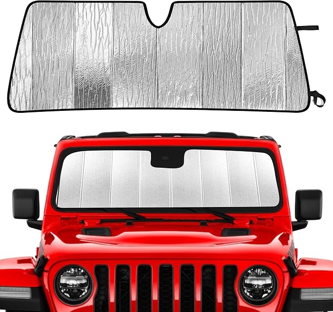 EcoNour Accordion Foldable Windshield Sun Shade Fit for Jeep Wrangler JL/Gladiator 2018-2023 2024 2025 Sunshade, Front Car Window Shades Sun Visor, Blocks UV Rays & Heat, Car Accessories
