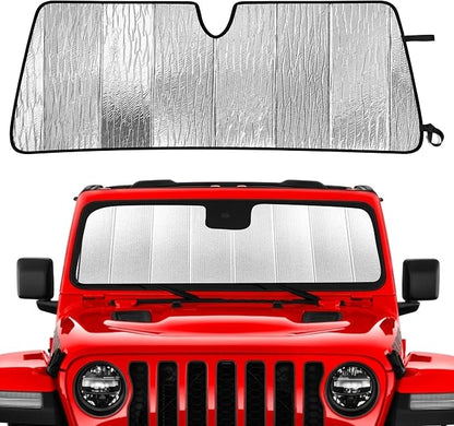 EcoNour Accordion Foldable Windshield Sun Shade Fit for Jeep Wrangler JL/Gladiator 2018-2023 2024 2025 Sunshade, Front Car Window Shades Sun Visor, Blocks UV Rays & Heat, Car Accessories