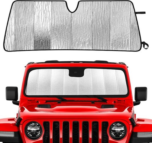 EcoNour Accordion Foldable Windshield Sun Shade Fit for Jeep Wrangler JL/Gladiator 2018-2023 2024 2025 Sunshade, Front Car Window Shades Sun Visor, Blocks UV Rays & Heat, Car Accessories