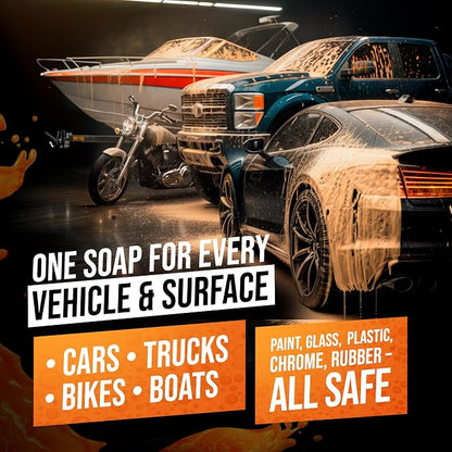SwiftJet Orange Foam Car Wash Soap – pH Balanced Super Soapy Shampoo & Surface Cleaner – Thick Foaming Suds for Cars, Trucks, SUVs & Boats – Streak-Free Shine, Safe on Wax & Sealant (64 FL OZ)