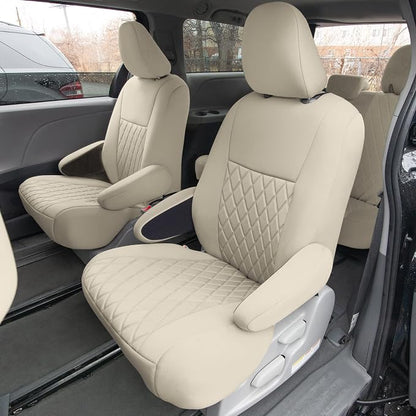 FH Group Custom Fit Car Seat Covers Specifically Made for 2011-2020 Toyota Sienna 7 Seater with Ultraflex Neoprene Water Resistant Automotive Seat Covers - Full Set Solid Beige