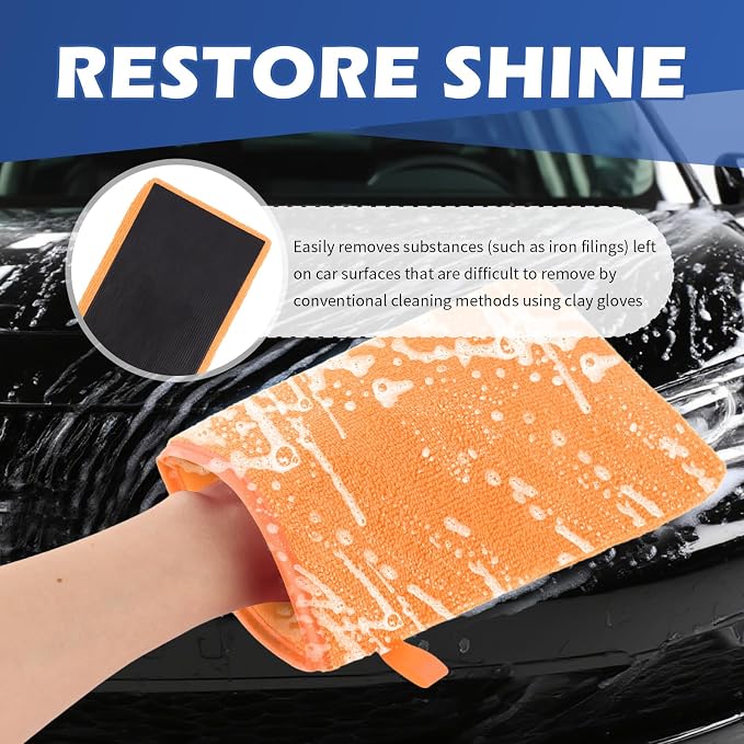 2PCS Car Clay Mitt Auto Detailing,Soft Clay Bar Mitt for Cleaning Car Surfaces,Anti-Scratch Clays Mitts for Cars Detailings to Replace Traditional Clays Bar Cars Accessories (Orange/2PCS)