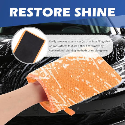 2PCS Car Clay Mitt Auto Detailing,Soft Clay Bar Mitt for Cleaning Car Surfaces,Anti-Scratch Clays Mitts for Cars Detailings to Replace Traditional Clays Bar Cars Accessories (Orange/2PCS)
