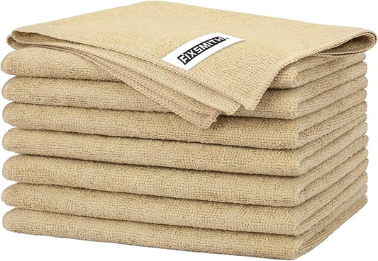 FIXSMITH Beige Microfiber Cleaning Cloth -Pack of 8, Highly Absorbent Cleaning Rags, 16"X12" All Purpose Cleaning Towels for Housekeeping, Kitchen, Car, Lint Free and Reusable Microfiber Towels
