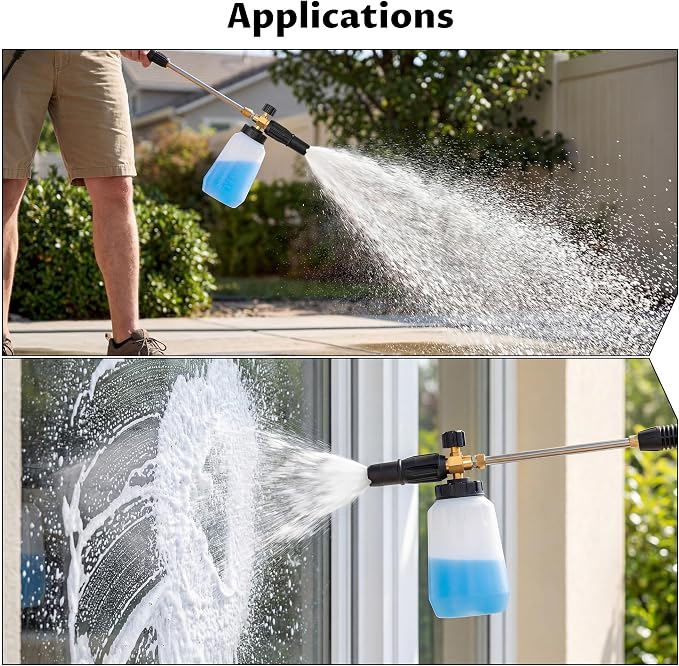 Lichamp Foam Cannon for Pressure Washer, 1000ml Wide Mouth Snow Foam Lance, 1/4 Inch Quick Connector, Adjustable Foam Thickness & Spray Width, Brass Head & Stainless Steel for Car, Driveway, Patio