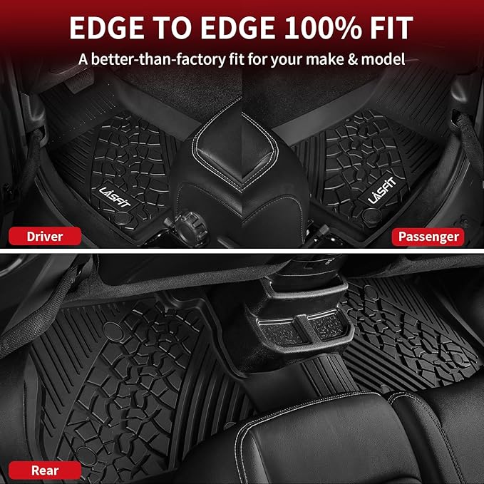 LASFIT Floor Mats & Trunk Mat for Jeep Wrangler JL 2018-2025 2026 4 Door Cargo with SUBWOOFER, All Weather TPE Custom Cargo Mat Fit for Flat Load Floor Gas Type (Not for JK/Not PHEV/Not 2-Door)