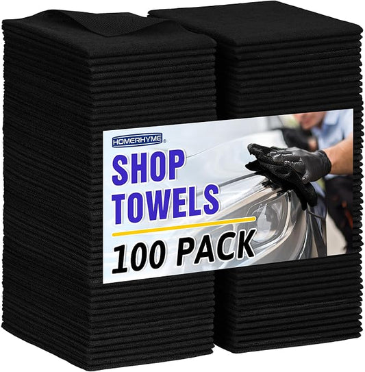 Microfiber Cleaning Cloth, 100 Pack Black Cleaning Rags Microfiber Towel Bulk Absorbent Lint-Free Wash Cloths, All-Purpose Towels for Cars, Shop, Automotive, Garage, Home & Kitchen