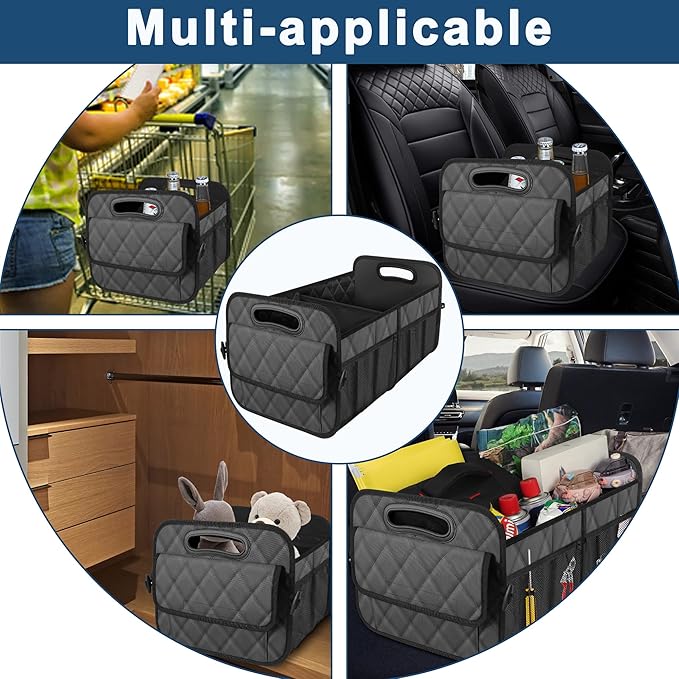 Deosk Car Trunk Organizer for SUV, Car Organizers and Storage with Reinforced Handles, Car Accessories for Women/Men 70L Waterproof Polyester Trunk Organizer(Large, Charcoal)