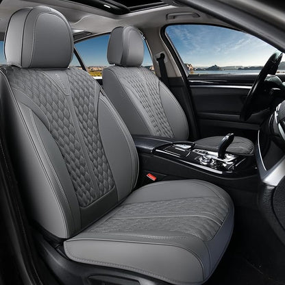 Coverado Front Seat Covers, Luxury Nappa Leather Seat Covers, Car Seat Covers Waterproof, 2 Pack Universal Seat Covers for Cars, Car Seat Protector, Driver Seat Cover Fit for Most Cars, Gray