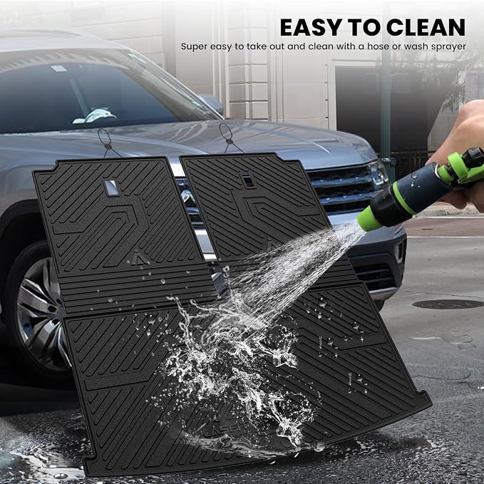 LASFIT Cargo Mat for Volkswagen VW Atlas 2018-2026(Not fit Cross Sport), All Weather TPE Custom Fit Trunk Mat & Seatback Mat for VW Atlas 6&7 Seats Accessories, Black, Easy to Clean