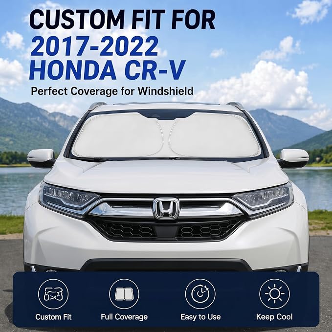 Custom Fit Windshield Sun Shade for Honda CRV CR-V 2017-2022 | Custom Fit Windshield Cover, Blocks UV Rays, Double-Layer Heat Shield, Durable Frame, Easy Fold & Storage