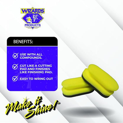 Wizards Exterior Detailing Tools Yellow Foam Detail Pad Set - Cleaners, Applicator Pads and Tools for Car Care - Durable and Multi Use Wax Foam Pad - Car Detailing Kit Essentials - 2 Pcs