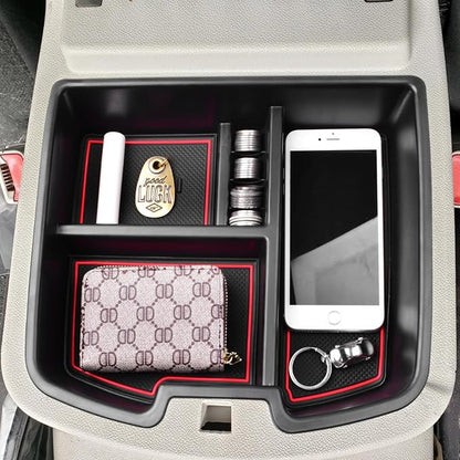HGWEI Center Console Organizer Compatible with 2007-2014 Chevy Silverado GMC Sierra Avalanche Tahoe Suburban Yukon Yukon XL Accessories, Floor Mounted Center Console ONLY,Red Trim
