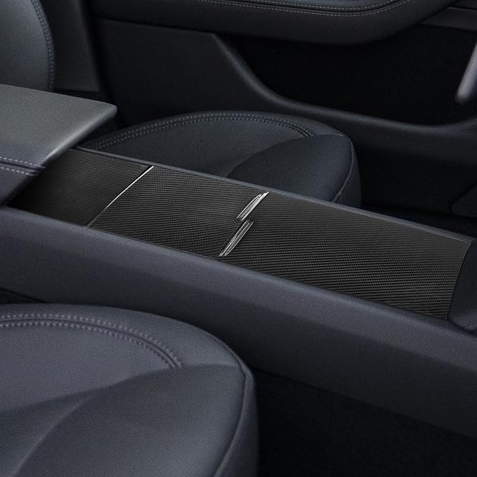 NVCNX Hard Rigid Real Carbon Fiber for Tesla New Model 3/Y Highland 2024-2026 for Juniper 2025 2026 Accessories Center Console Cup Holder Organizer Panel Cover Interior Trim 3PCs - Glossy Carbon