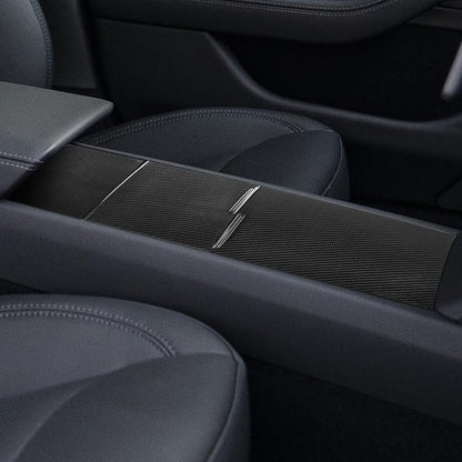 NVCNX Hard Rigid Real Carbon Fiber for Tesla New Model 3/Y Highland 2024-2026 for Juniper 2025 2026 Accessories Center Console Cup Holder Organizer Panel Cover Interior Trim 3PCs - Glossy Carbon