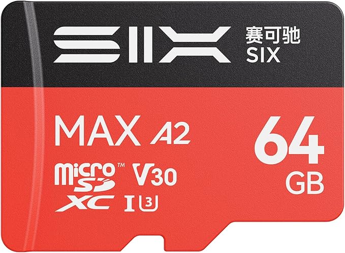 SIX M200 64GB Micro SD Card Read Up to 190MB/s for 4K UHD Continuous Recording - A2, U3, V30 microSDXC Memory Card 64GB with Adapter for Action Cameras, Drones, Gaming Consoles, Dash Cams, Phones