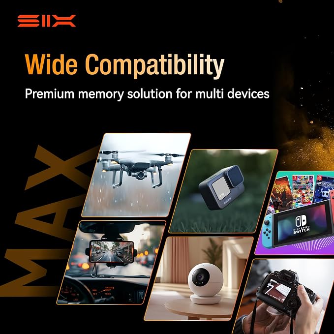 SIX M200 128GB Micro SD Card Read Up to 190MB/s for 4K UHD Continuous Recording - A2, U3, V30 microSDXC Memory Card 128GB with Adapter for Action Cameras, Drones, Gaming Consoles, Dash Cams, Phones