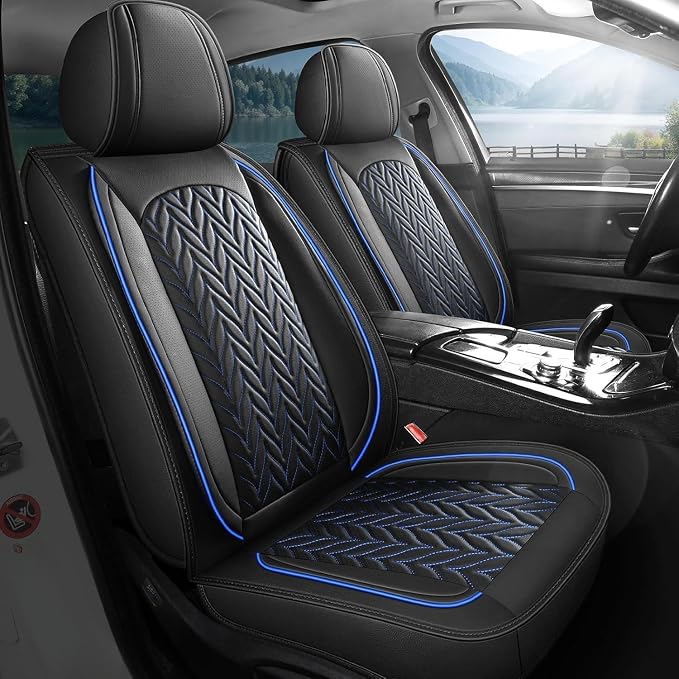 SCITOO 2CPS Front Seat Covers,Car Seat Covers Universal Automotive Seat Covers Waterproof Vehicle Seat Covers for Most Sedan, Truck and SUV (2PCS Front, Black And Blue)