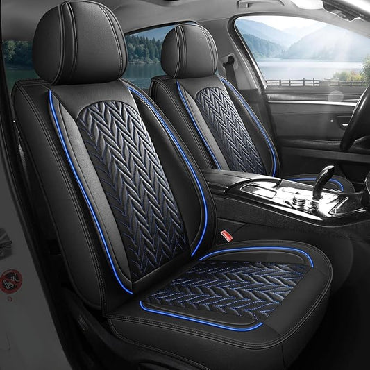 SCITOO 2CPS Front Seat Covers,Car Seat Covers Universal Automotive Seat Covers Waterproof Vehicle Seat Covers for Most Sedan, Truck and SUV (2PCS Front, Black And Blue)