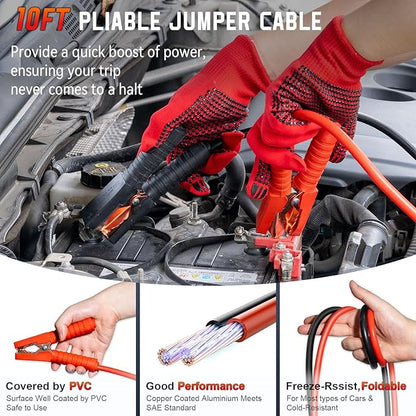 Roadside Emergency car kit for Vehicles, Car First Aid Emergency kit with Portable Air Compressor, Heavy Duty Jumper Cables, Tow Strap, Road Trip Essentials Safety kit, New Driver Gifts