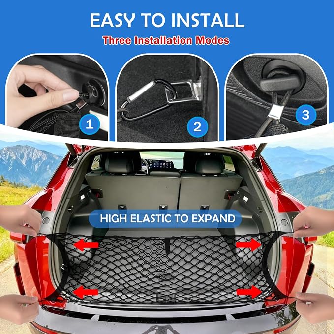 Envelope Style Cargo Net for 2018-2025 2026 Chevy Traverse Accessories, Rear Trunk SUV Mesh Cargo Net, Upgraded 5mm Bungee & Double-Layer Nylon Storage Tailgate Netting Grocery&Tools Holder Organizer
